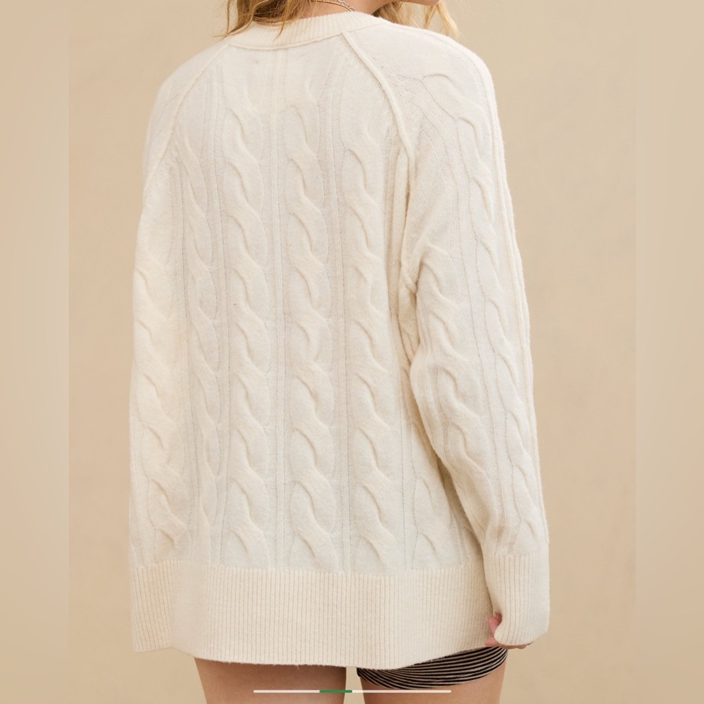 Aerie unREAL Cable Crew Sweater - Natural, Medium - Picture 3 of 6